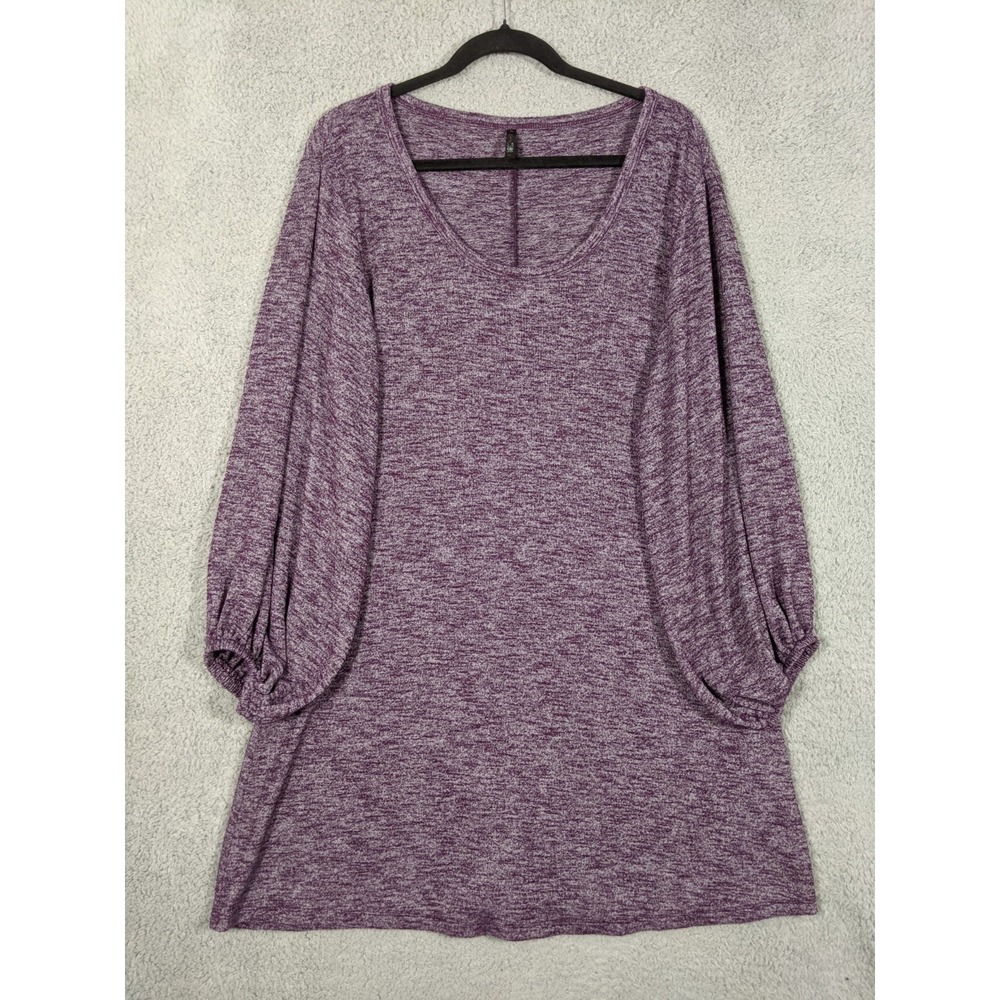 JW Style Tunic Top Women M Heathered Purple Rayon Blend Balloon Sleeve Cozy